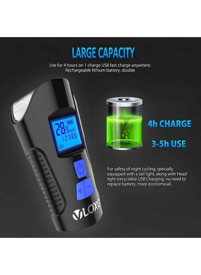 فلوكسو عداد سرعة الدراجة VLOXO مع ضوء LED للدراجة، كمبيوتر دراجة قابل لإعادة الشحن عبر USB مع جرس دراجة عالي الصوت (أزرق)  - Image 2