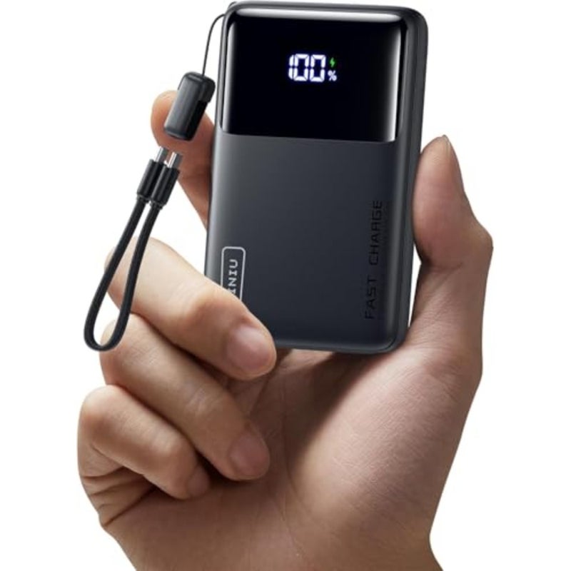 Power Bank, Slimmest 10000mAh 45W PD Fast Charging Portable Charger, USB C inandOut Mini Battery Pack, Travel Essentials Phone Powerbank for iPhone 16 15 Samsung S25 S24 Google Pixel iPad etc Detachable USB-C Cable, Stand, Flight-Safe, Travel, Flashlight, Battery Pack for iPhone 17 16, Samsung S26, iPad etc - Image 1