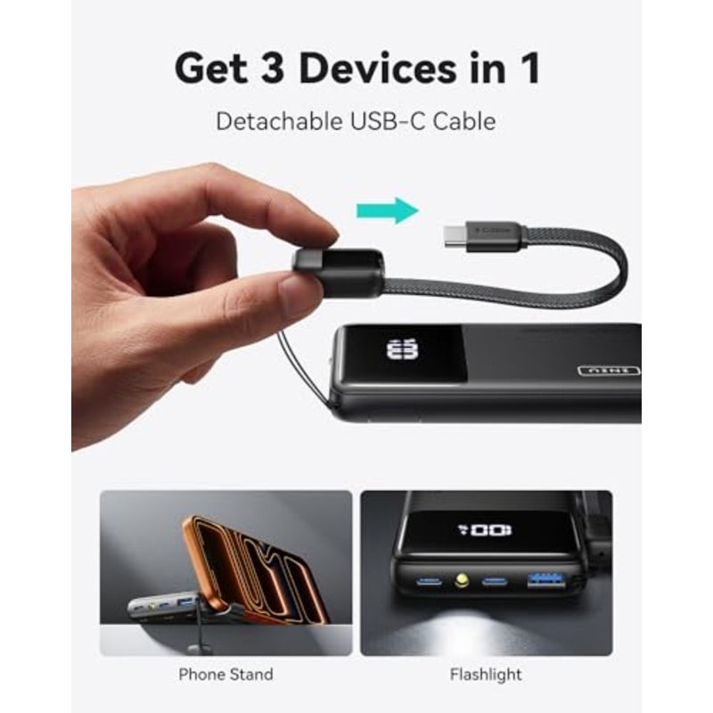 Power Bank, Slimmest 10000mAh 45W PD Fast Charging Portable Charger, USB C inandOut Mini Battery Pack, Travel Essentials Phone Powerbank for iPhone 16 15 Samsung S25 S24 Google Pixel iPad etc Detachable USB-C Cable, Stand, Flight-Safe, Travel, Flashlight, Battery Pack for iPhone 17 16, Samsung S26, iPad etc - Image 5