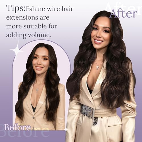 Fshine Invisible Wire Hair Extensions Dark Brown 10 Inch 50 G Hidden Wire Human Hair Extensions Layered Hairpiece Clip in One Piece Straight Hair for Women Add Volume - Image 5
