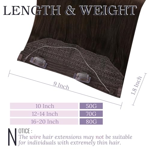 Fshine Invisible Wire Hair Extensions Dark Brown 10 Inch 50 G Hidden Wire Human Hair Extensions Layered Hairpiece Clip in One Piece Straight Hair for Women Add Volume - Image 3