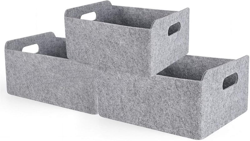 Welaxy Storage Baskets Collapsible Felt Storage bin Foldable Shelf Drawers Organizers Bins organizie Box with Handles for Kids Toys pet Toy Books Clothes Makeup Junk organise (Gray x 3) - Image 1