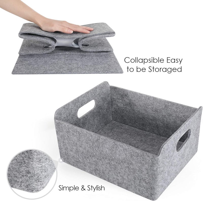 Welaxy Storage Baskets Collapsible Felt Storage bin Foldable Shelf Drawers Organizers Bins organizie Box with Handles for Kids Toys pet Toy Books Clothes Makeup Junk organise (Gray x 3) - Image 2