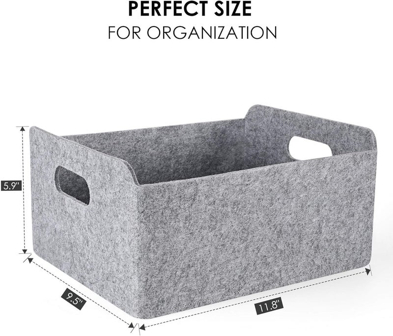 Welaxy Storage Baskets Collapsible Felt Storage bin Foldable Shelf Drawers Organizers Bins organizie Box with Handles for Kids Toys pet Toy Books Clothes Makeup Junk organise (Gray x 3) - Image 3