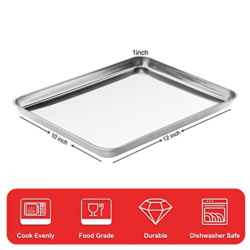 Zacfton Cookie Sheets for Baking, Stainless Steel Baking Sheet Baking Pan Tray - 12.4 x 10 x 1 Inch, Non Toxic & Healthy, Mirror Finish & Easy Clean, Dishwasher Safe & Heavy Duty - Image 2