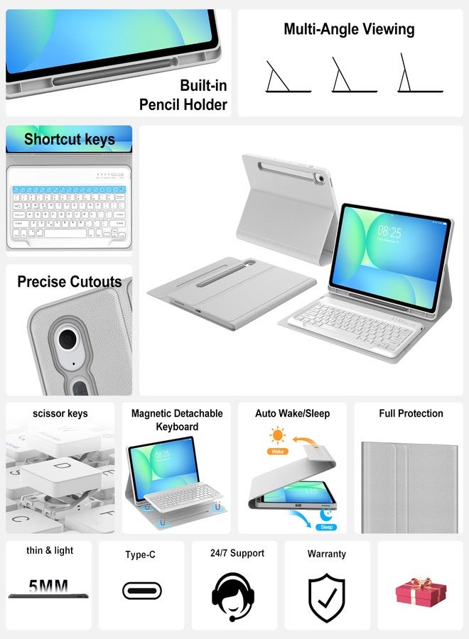 SENGBIRCH Keyboard Case for Samsung Galaxy Tab S10 FE+ Plus 13.1'' 2025 Detachable Wireless Keyboard for Galaxy Tablet S10FE+ Case with S Pen Holder, Protective Folio for Samsung Tab S10 FE Plus Keypad, Grey - Image 5