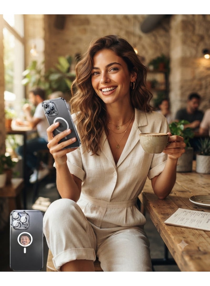 جراب ماج سيف لهاتف iPhone 16 Pro Max، مغناطيس قوي، شفاف مطور يمنع الاصفرار، جراب لهاتف iPhone 16 Pro Max، حماية من الدرجة العسكرية، مقاوم للخدش، جراب مغناطيسي لهاتف iPhone 16 Pro Max متوافق مع ماج سيف شفاف - Image 2