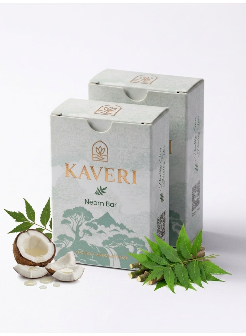 KAVERI Neem Soap Bar for Body Acne Oily Skin | Dtan Black Heads dark Spots Remover | Natural Antibacterial Ayurvedic Bathing Soap for Pimples | Herbal Face Body Purifying & Clarifying Cleanser 110g*2 - Image 1