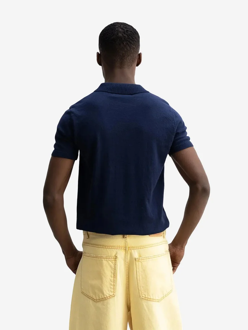 Giesto Navy Blue GIESTO Plain Polo Collar Knitted T-Shirt for Men | Best Price UAE