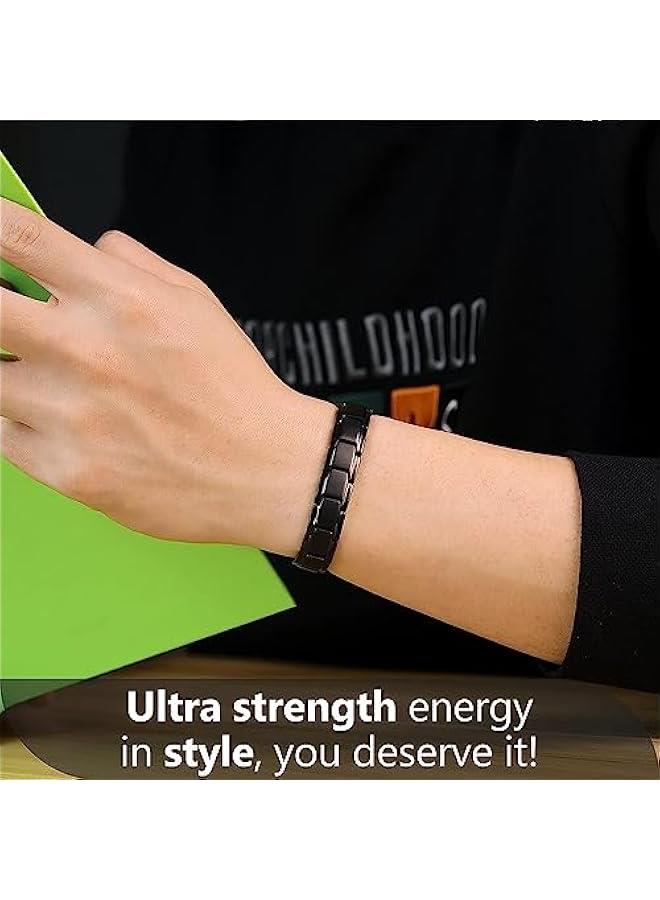لينجي سوار مغناطيسي للرجال من ستيل التيتانيوم والالياف الكربونية، سوار معصم مغناطيسي 4 في 1 للرجال بطول قابل للتعديل - Image 4