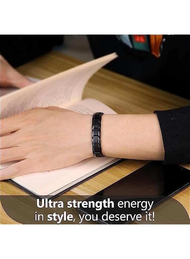 لينجي سوار مغناطيسي للرجال من ستيل التيتانيوم والالياف الكربونية، سوار معصم مغناطيسي 4 في 1 للرجال بطول قابل للتعديل - Image 5