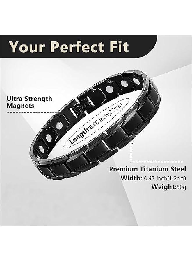 لينجي سوار مغناطيسي للرجال من ستيل التيتانيوم والالياف الكربونية، سوار معصم مغناطيسي 4 في 1 للرجال بطول قابل للتعديل - Image 2