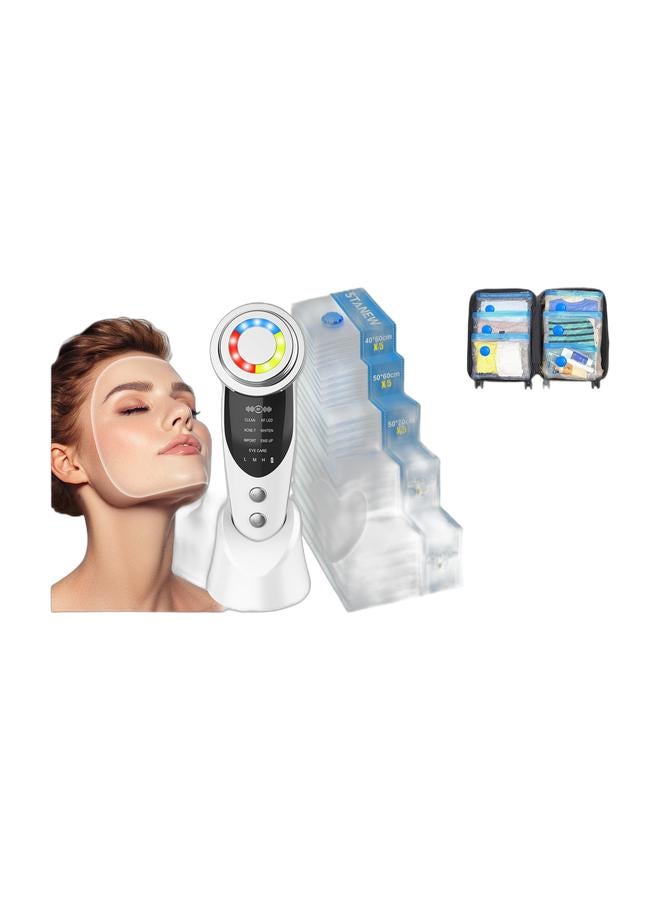 جهاز تدليك الوجه متعدد الوظائف، آلة رفع الوجه، آلة شد البشرة بالموجات فوق الصوتية، 7 في 1 جهاز تدليك بالموجات فوق الصوتية، جهاز تدليك الوجه، جهاز تجميل مع اهتزاز EMS LED أحمر وأزرق، جهاز تدليك محمول، جهاز تدليك كهربائي للوجه، تجديد وشد البشرة النظيفة & 25 قطعة حقيبة تخزين فراغ مع مضخة كهربائية ومضخة يدوية، حزمة متعددة (5×80*100 سم، 5×80*60 سم، 5×50*70 سم، 5×50*60 سم، 5×40*60 سم)، موفر للمساحة لتعبئة السفر، حقيبة تخزين قابلة لإعادة الاستخدام للأغراض، الألحفة، الوسائد، البطانيات، الستائر. - Image 1