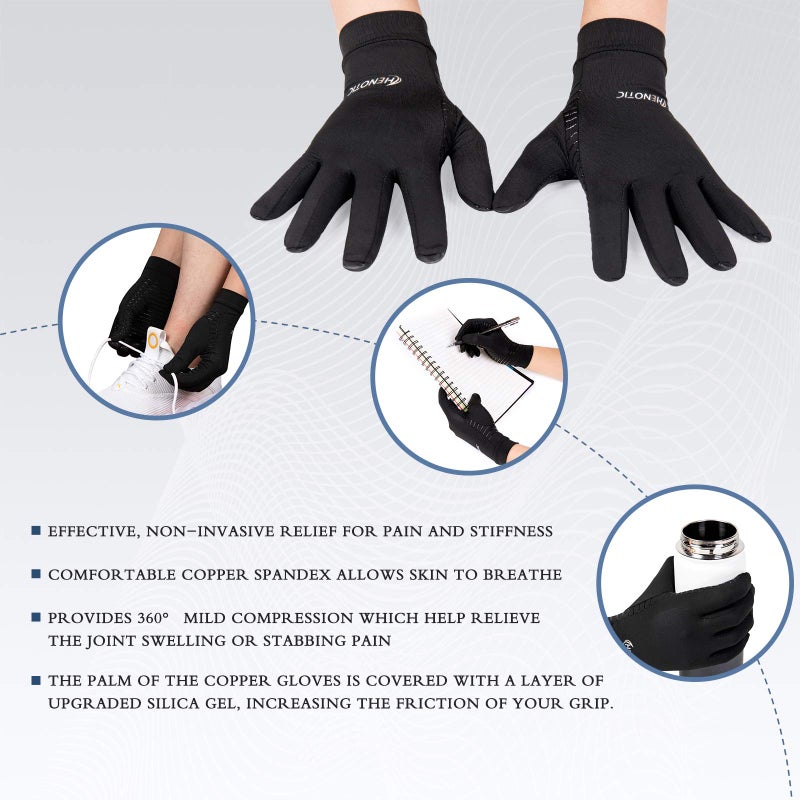 HENOTIC Copper Compression Gloves for Women Men, Full Finger Breathable & Moisture Wicking Arthritis Compression Gloves - Image 3