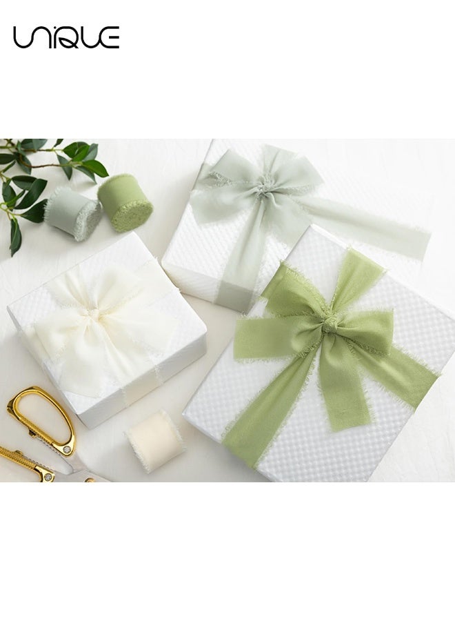 Unique Handmade Tassel Chiffon Ribbon - 3 Rolls of 4cm x 5m Sage Green Series Ribbon Set for Wedding Invitations/Bridal Bouquets/Gift Wrapping/DIY Crafts - Image 4