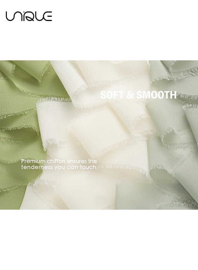 Unique Handmade Tassel Chiffon Ribbon - 3 Rolls of 4cm x 5m Sage Green Series Ribbon Set for Wedding Invitations/Bridal Bouquets/Gift Wrapping/DIY Crafts - Image 3