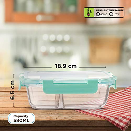 Allo FoodSafe Compartment Glass Lunch Box with Break Free Detachable Lock, 450°C Oven & Microwave Safe, Borosilicate Glass Container with Partition Divider, Office Tiffin with Red Chevron Bag, 580ml - Image 4