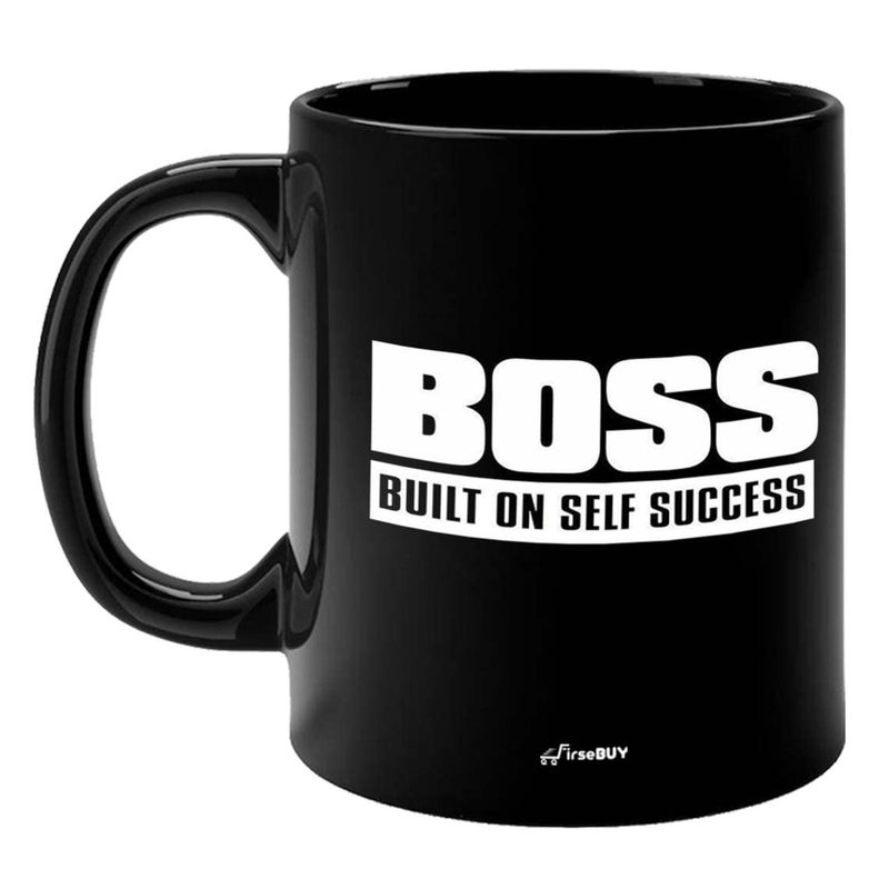 FirseBUY Motivational Boss Built on Self Success Ceramic Novelty Coffee Mug for Men and Women 11 Ounce Black - Image 1