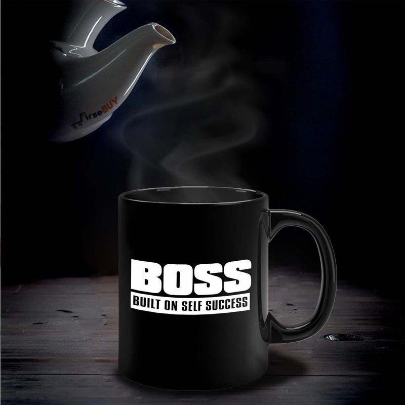 FirseBUY Motivational Boss Built on Self Success Ceramic Novelty Coffee Mug for Men and Women 11 Ounce Black - Image 2