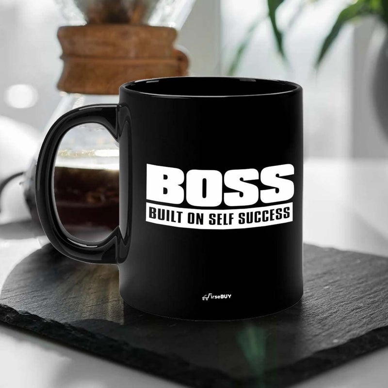 FirseBUY Motivational Boss Built on Self Success Ceramic Novelty Coffee Mug for Men and Women 11 Ounce Black - Image 3