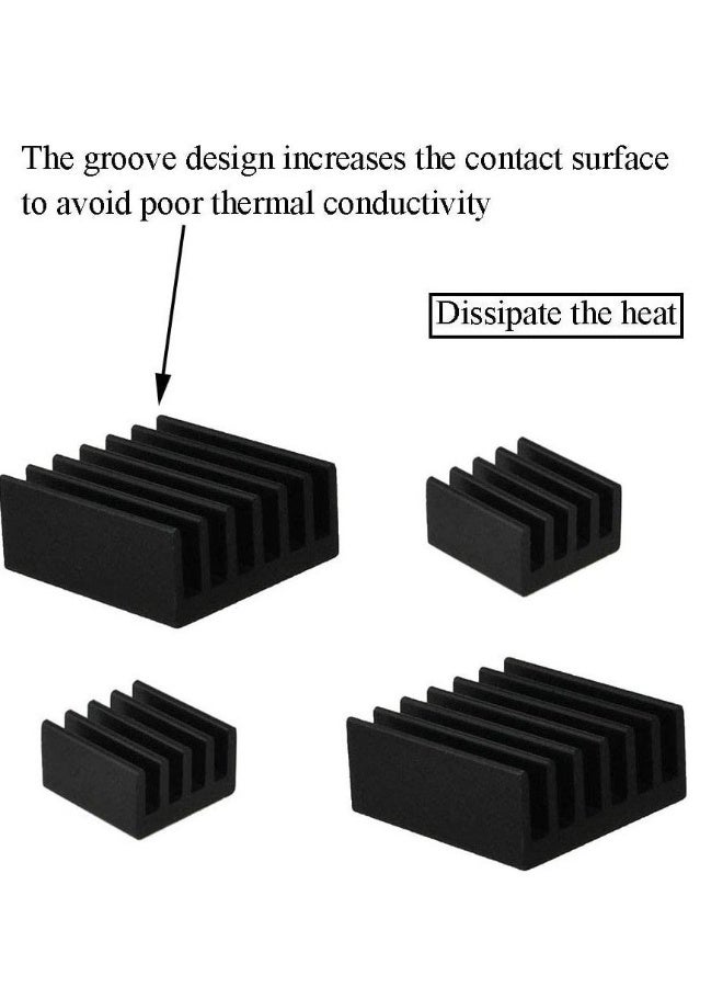 20pcs Heat Sink Mini Radiator Dissipate Heat Thermal Cooling Lower Temperature Easy to Install for PI IC CPU Chipset Raspberry Stepper Board Aluminum Black Assortment - Image 5