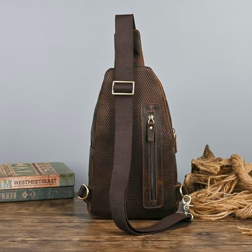 Handadsume Thick Crazy horse Leather Triangle Crossbody Sling Chest Bag Travel One Shoulder Bag Daypack For Men Male 3028 (8066 brown) - Image 4
