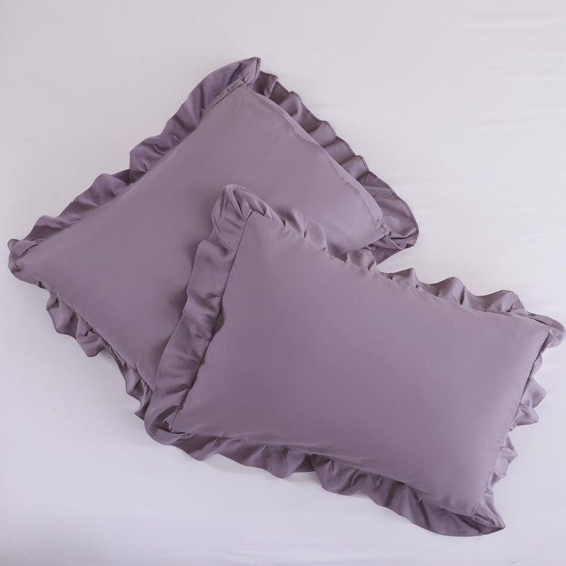 JANZAA Comforters Queen Size Grayish Purple Comforter Set Queen 3PCS(1 Ruffled Comforter Set and 2 Pillowcases) Shabby Chic Bedding Vintage Soft Fluffy Bed Set for All Season - Image 5