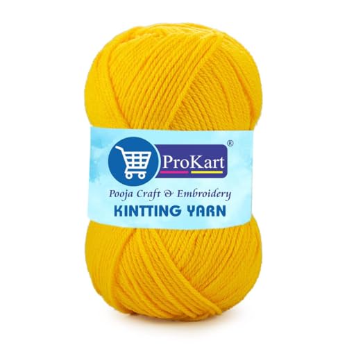 ProKart Premium Woolen 4 ply Hand Knitting Wool Yarn | Fine Weight Knitted and Crocheted Soft Yarn for Sweater, Scarf, Baby Sports, Hat, Baby Clothes, Purse, Gift Bags & DIY Craft Accessories Projects (1 Ball/100 Gram Each) (Yellow Mango, 100gms x 1 Pack) - Image 1