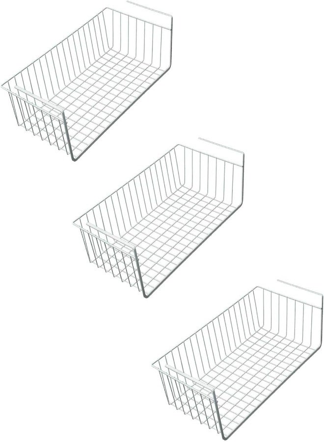 AKDC Go Hooked Vime Multipurpose Under Shelf Basket Powder Coated Iron Under Cabinet Organiser (White, 16 Inch), Pack Of 3 - Image 2