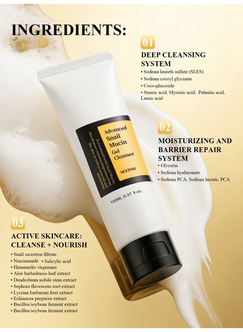 موويام غسول الوجه Snail Mucin Mucin غسول لطيف ورغوي 150 مل لجميع أنواع البشرة - Image 3