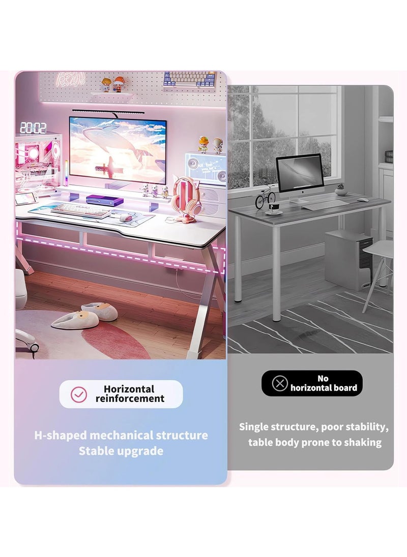 OHAHO - Gaming Desk, 120 * 60CM Computer Desk Home Office Desk Extra Large Modern Ergonomic Black PC Table Gamer Workstation (NEW White, 120x60x75cm) - Image 1