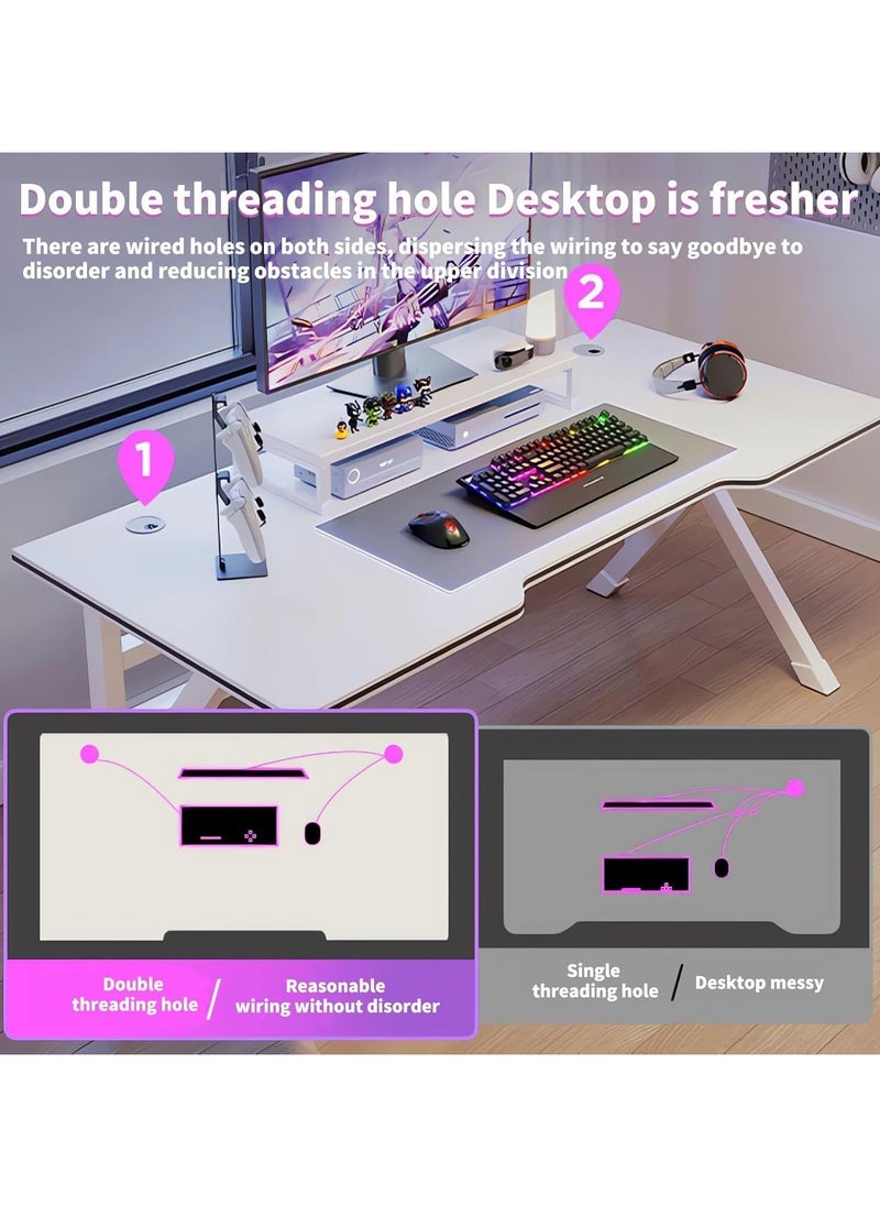 OHAHO - Gaming Desk, 120 * 60CM Computer Desk Home Office Desk Extra Large Modern Ergonomic Black PC Table Gamer Workstation (NEW White, 120x60x75cm) - Image 1