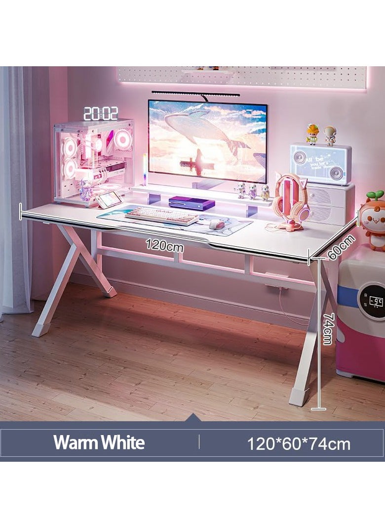 OHAHO - Gaming Desk, 120 * 60CM Computer Desk Home Office Desk Extra Large Modern Ergonomic Black PC Table Gamer Workstation (NEW White, 120x60x75cm) - Image 1