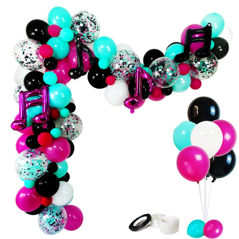 Haptda Music Notes Party Decorations Karaoke Balloon Garland Arch Kit White Rose Red Seafoam Blue Black Latex Balloons Confetti Balloon Musical Note Foil Balloon Strip Set for Birthday Party Supplies - Image 3