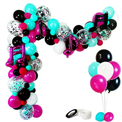 Haptda Music Notes Party Decorations Karaoke Balloon Garland Arch Kit White Rose Red Seafoam Blue Black Latex Balloons Confetti Balloon Musical Note Foil Balloon Strip Set for Birthday Party Supplies - Image 1