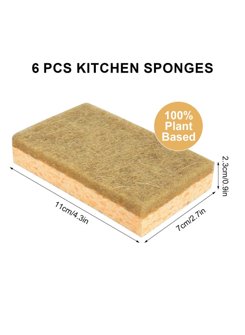 6 Pcs Dish Sponge Scrubber Set, Natural Sisal and  Wood Pulp Kitchen Sponge, Non-Scratch Scrub Sponges for Kitchen Cleaning - Image 2