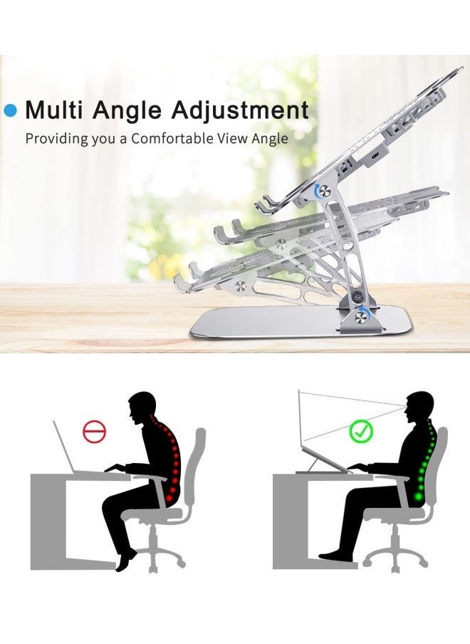 DUSALA Aluminum Height Adjustable Laptop Cooling Pad Stand with Double Fan for Office Desk, Computer Riser Mount Cooler Compatible with MacBook Pro Air Dell Alienware (Silver)  - Image 3