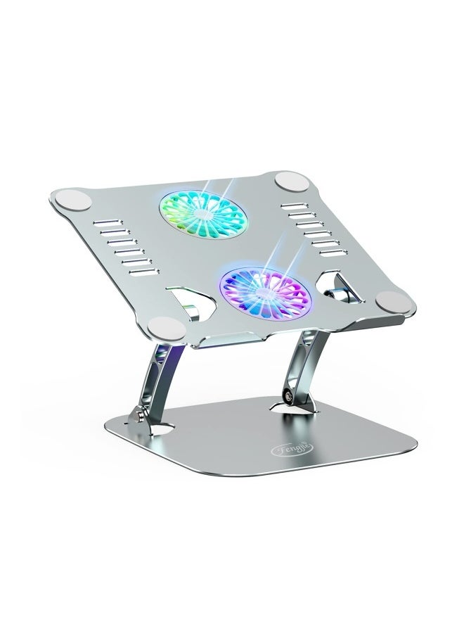 DUSALA Aluminum Height Adjustable Laptop Cooling Pad Stand with Double Fan for Office Desk, Computer Riser Mount Cooler Compatible with MacBook Pro Air Dell Alienware (Silver)  - Image 2