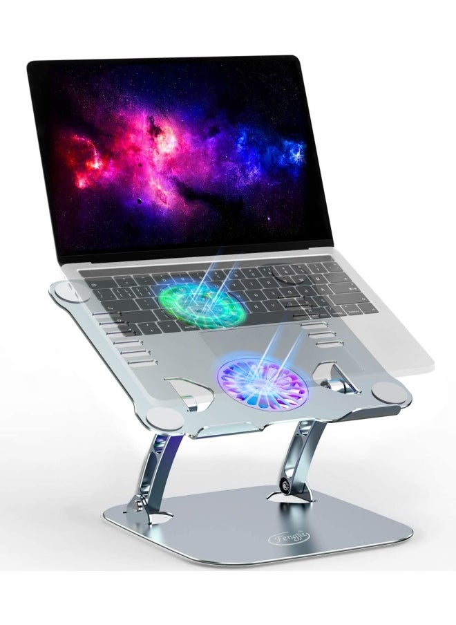 DUSALA Aluminum Height Adjustable Laptop Cooling Pad Stand with Double Fan for Office Desk, Computer Riser Mount Cooler Compatible with MacBook Pro Air Dell Alienware (Silver)  - Image 1