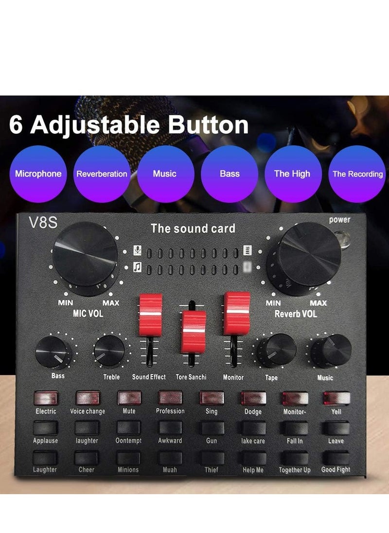 V8S Live Streaming Sound Adapter Phone Laptop Microphone Multi-Function High Sound Quality Intelligent Compatibility Sound Adapter