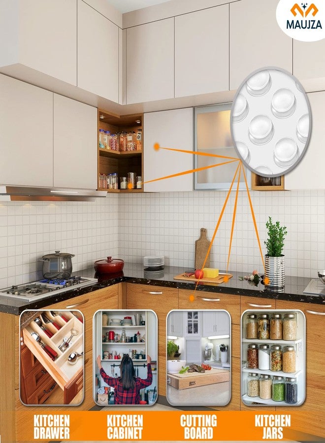 MAUJZA Cabinet Door Bumpers, 128 Pieces for Sound Dampening and Surface Protection, Cabinet Bumpers, Transparent Self Adhesive Soft Close, 3M Sticky Rubber Pads, Kitchen Cabinet, Cupboard and Drawer - Image 2