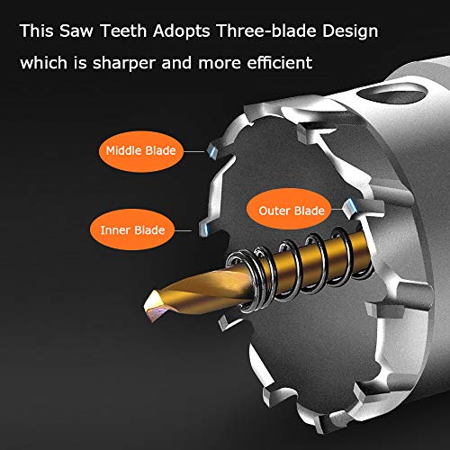 ASNOMY 12PCS TCT Hole Saw Kit for Hard Metal, 5/8"-2-1/8" Inch Tungsten Carbide Tipped Hole Cutter Set with Titanium-Plated Pilot Drill bit for Metal, Stainless Steel, Iron, Wood, Plastic - Image 4