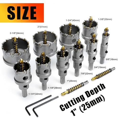ASNOMY 12PCS TCT Hole Saw Kit for Hard Metal, 5/8"-2-1/8" Inch Tungsten Carbide Tipped Hole Cutter Set with Titanium-Plated Pilot Drill bit for Metal, Stainless Steel, Iron, Wood, Plastic - Image 3