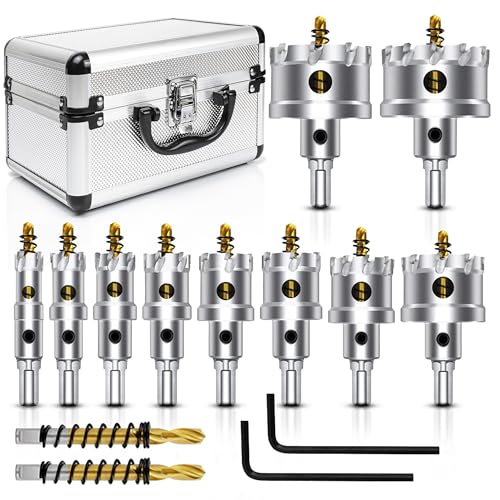 ASNOMY 12PCS TCT Hole Saw Kit for Hard Metal, 5/8"-2-1/8" Inch Tungsten Carbide Tipped Hole Cutter Set with Titanium-Plated Pilot Drill bit for Metal, Stainless Steel, Iron, Wood, Plastic - Image 1