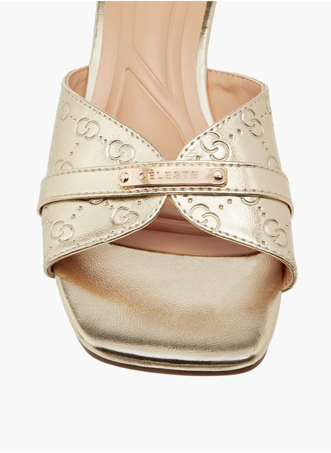 Celeste Women's Monogram Embossed Slip-On Sandals with Wedge Heels  - Image 3