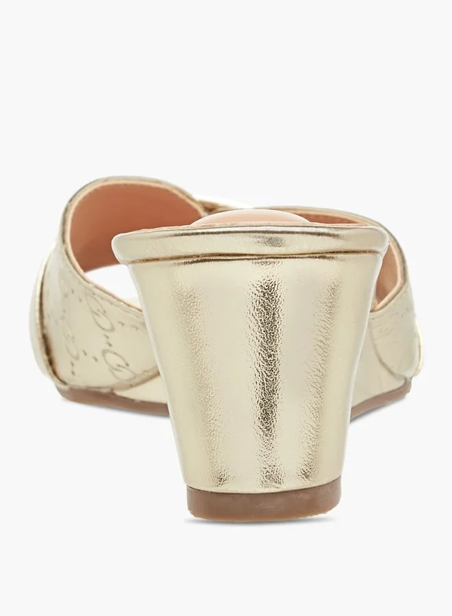 Celeste Women's Monogram Embossed Slip-On Sandals with Wedge Heels