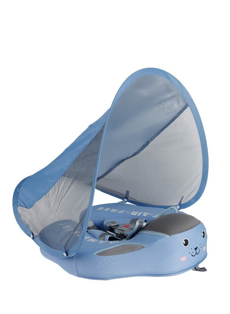 Arabest - Inflatable Bouncy Ring for Babies and Toddlers Sun Canopy Swimming Ring, Lay Down or Lie Down Floatation Ring, Blue - Image 1