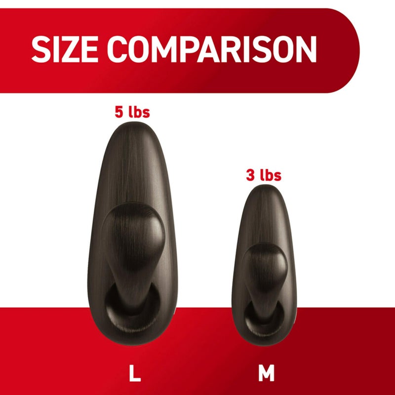 Command 5 lb Large Oil Rubbed Bronze Metal Hooks, 2 Coat Hooks and 4 Strips, Damage-Free Hanging with Adhesive, Forever Classic Great for Hanging Home and Room Decor - Image 4
