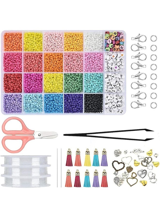 IBAMA Ibama 12000Pcs Diy Handmade Beads Jewelry Making Kits With 7Mm Alphabet Letter Heart Patterns And 3Mm Colorful Rice Beads For Necklaces, Bracelets Multi Color  - Image 1
