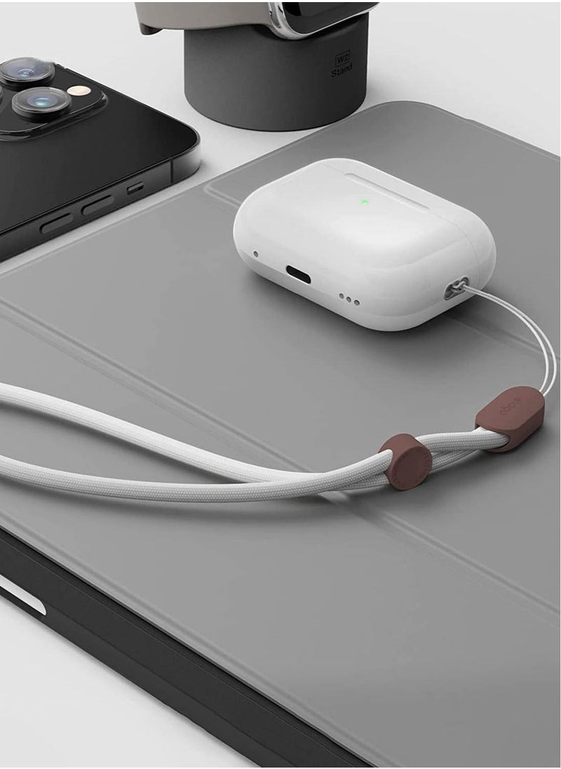 Elago - Universal Nylon Strap with Adjustable Button Compatible with AirPods Pro 2 (2nd Generation) - Ivory/ Brown - Image 1